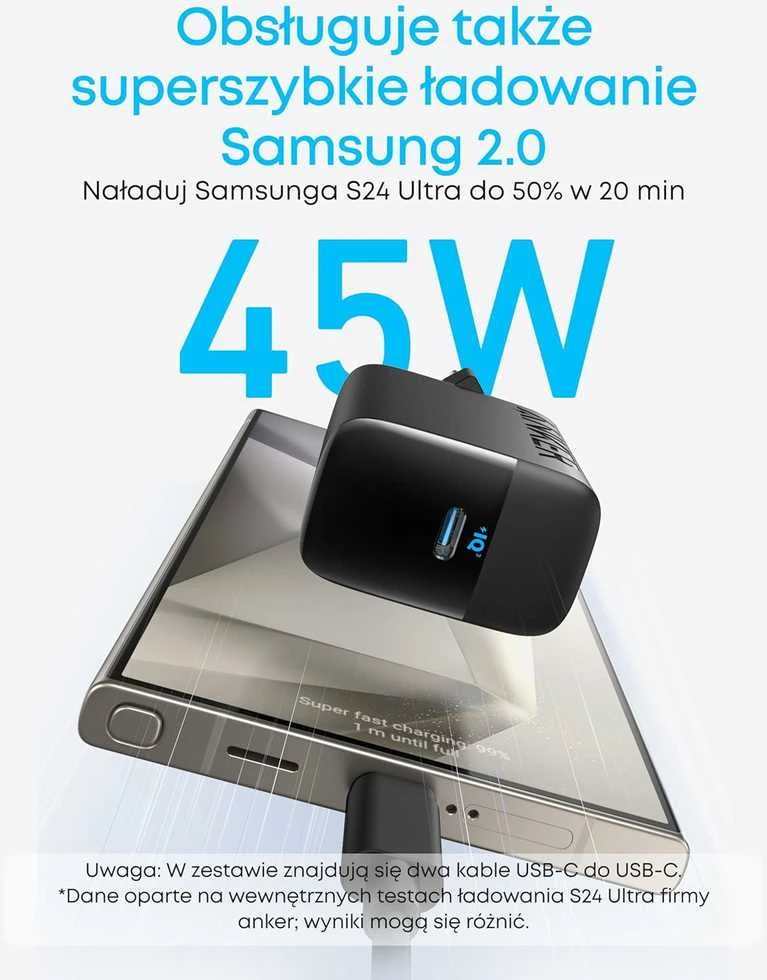 Anker 45 W USB-C sieninis įkroviklis su 1,5 m laidu, juodas