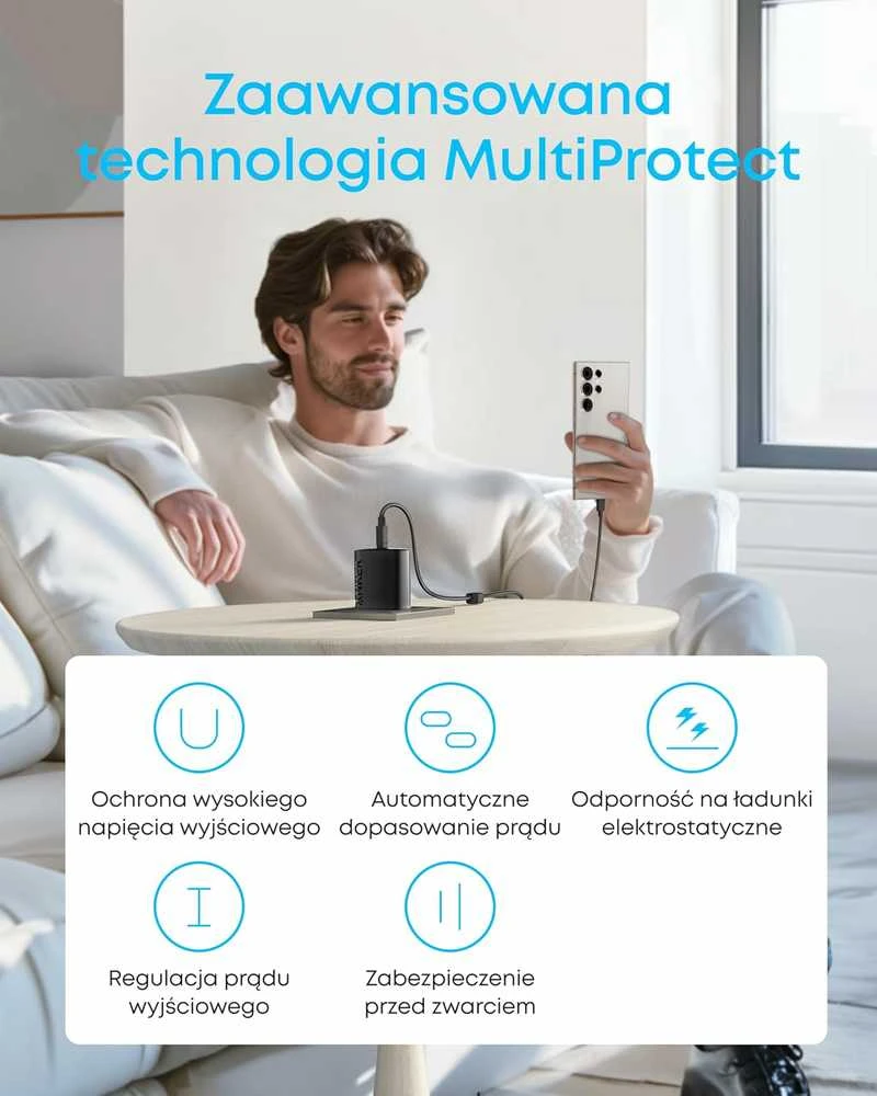 Anker 45 W USB-C sieninis įkroviklis su 1,5 m laidu, juodas
