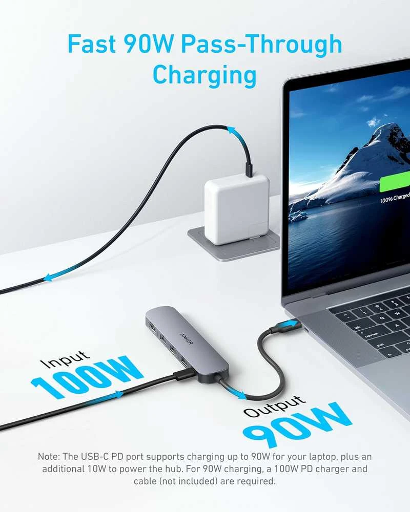Anker 5-i-1 USB-C hub su 4K 30Hz HDMI, 100W Power Delivery ir USB-A/USB-C prievadais A8357