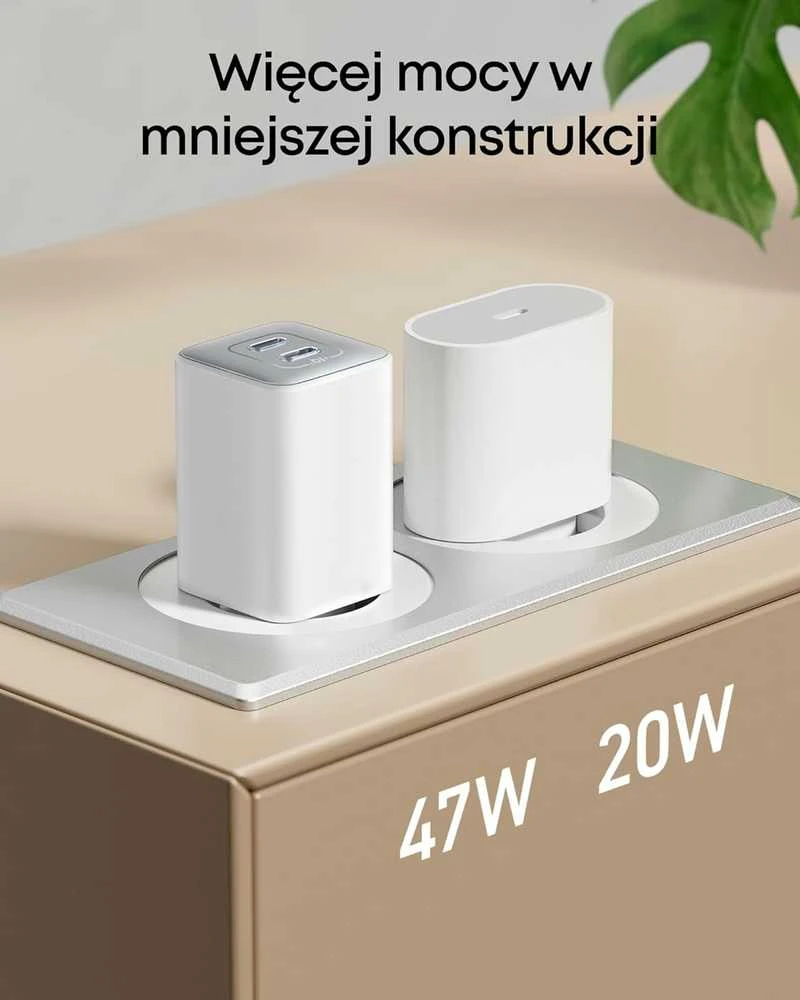 Anker 523 Nano 3 USB-C 47 W dviejų lizdų GaN sieninis įkroviklis, baltas