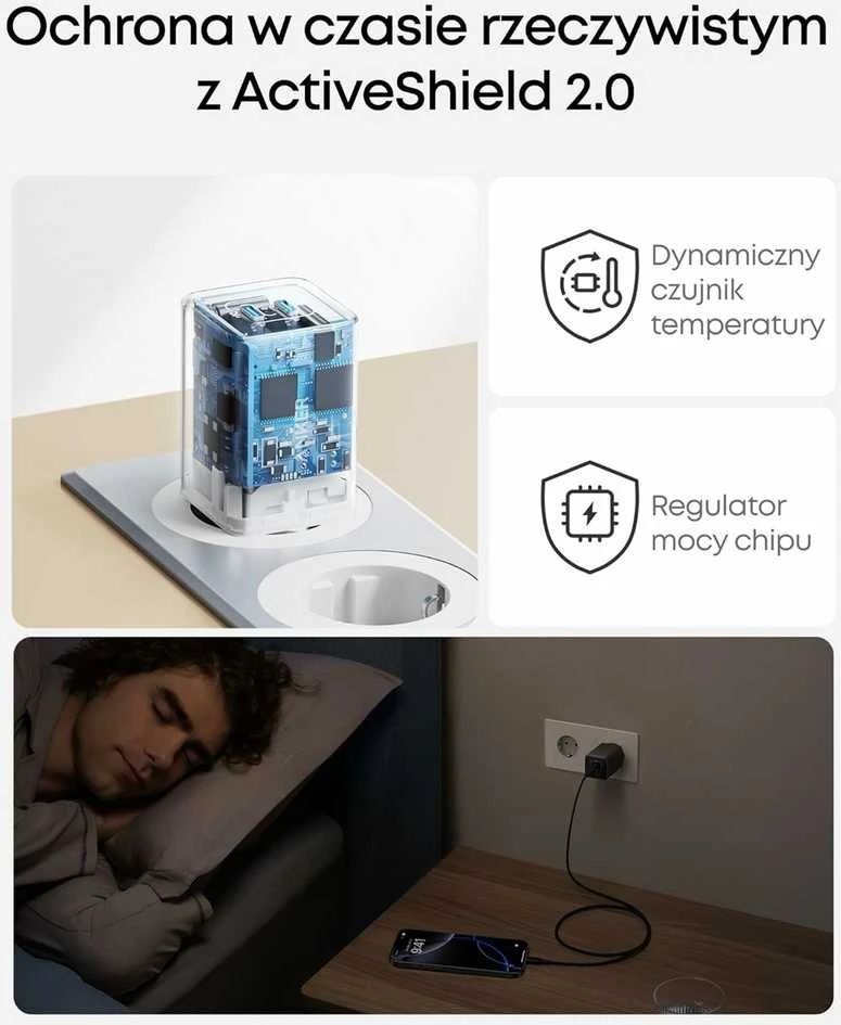 Anker 523 Nano 3 USB-C 47 W dviejų lizdų GaN sieninis įkroviklis, baltas