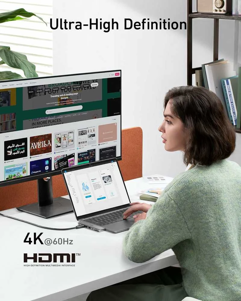 Anker 547 USB-C 7‑in‑2 hubas su HDMI 4K 60 Hz, 100 W PD, skirtas MacBook