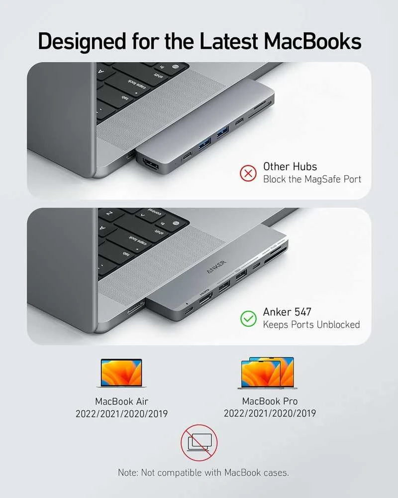 Anker 547 USB-C 7‑in‑2 hubas su HDMI 4K 60 Hz, 100 W PD, skirtas MacBook