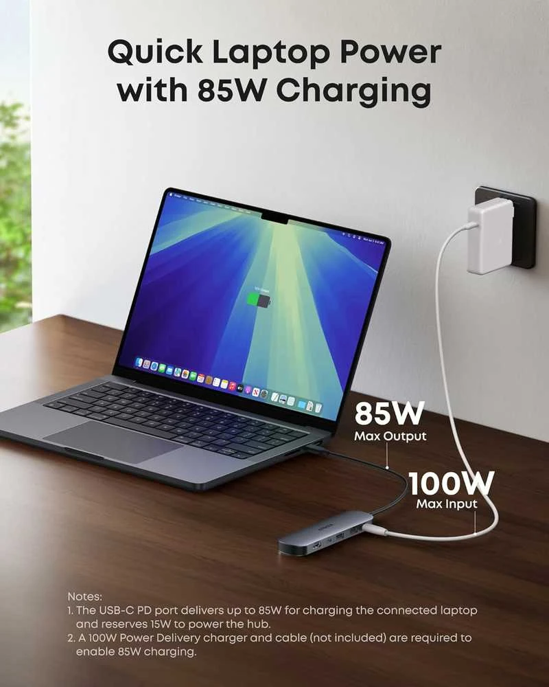 Anker 7‑in‑1 USB‑C hubas su HDMI 4K 60 Hz, 100 W PD ir SD/Micro SD skaitytuvu A83D2