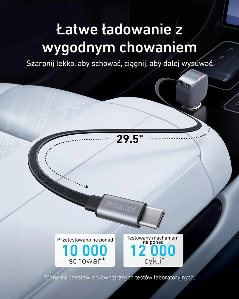 Anker automobilinis USB-C įkroviklis 75 W su 75 cm integruotu laidu ir USB-C jungtimis, ultrakompaktiškas, A2738