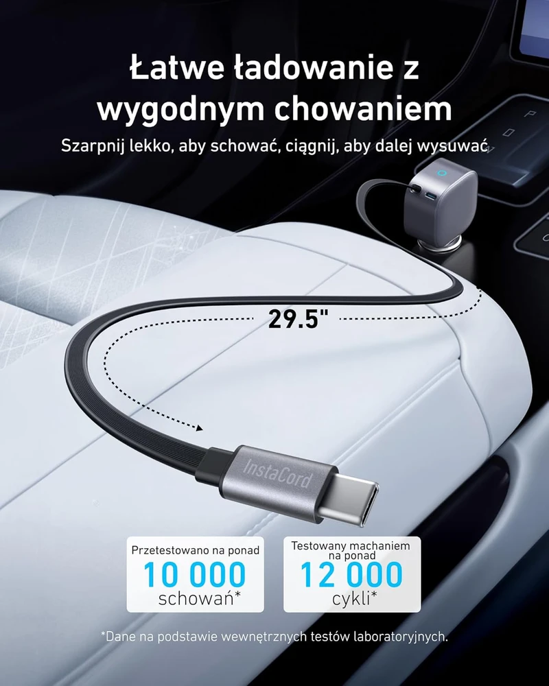 Anker automobilinis USB-C įkroviklis 75 W su 75 cm integruotu laidu ir USB-C jungtimis, ultrakompaktiškas, A2738