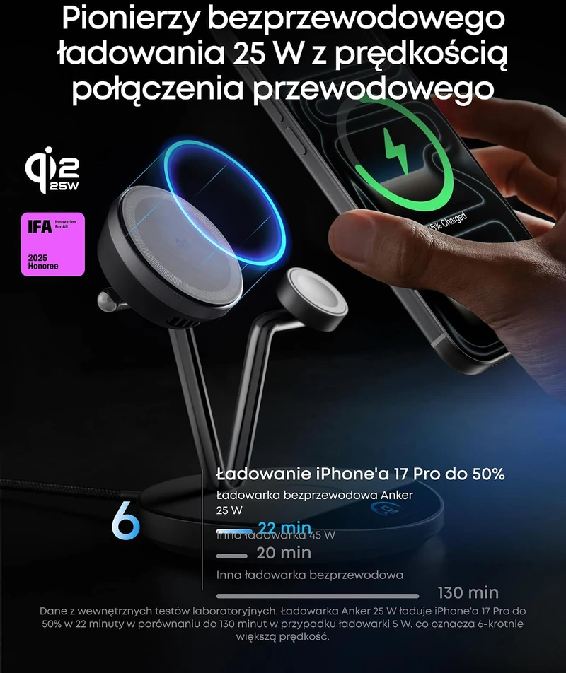 Anker belaidė 3 in 1 įkrovimo stotelė MagSafe Qi2 25 W su išmaniuoju ekranu B25X7