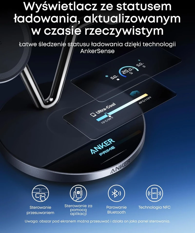 Anker belaidė 3 in 1 įkrovimo stotelė MagSafe Qi2 25 W su išmaniuoju ekranu B25X7