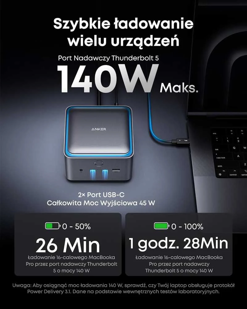 Anker dokavimo stotis Thunderbolt 5, 14 jungčių, 140 W, 120 Gb/s, HDMI/DisplayPort, A83B5