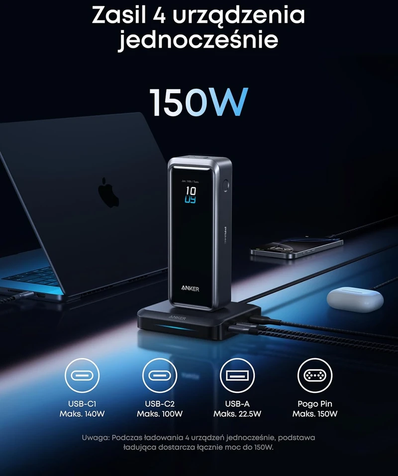 Anker įkrovimo stotelė Prime 150 W, 4 įrenginiams, Pogo Pin A1903