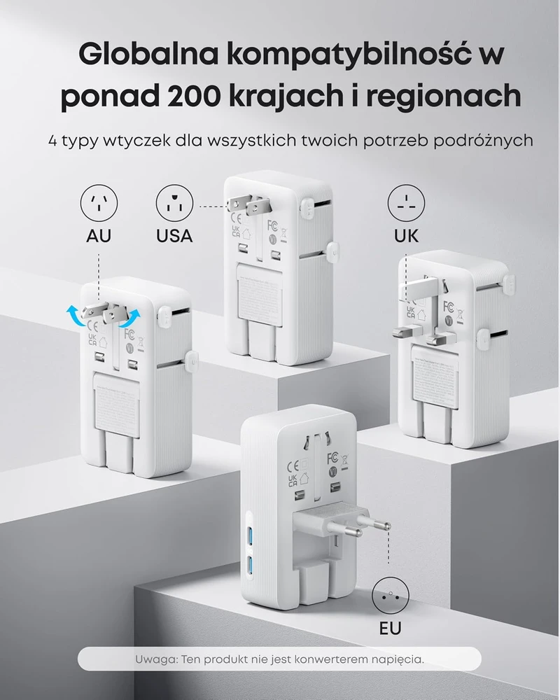 Anker kelioninis adapteris Nano su 5 jungtimis, 20 W USB-C ir kištukais daugiau nei 200 šalių A9215