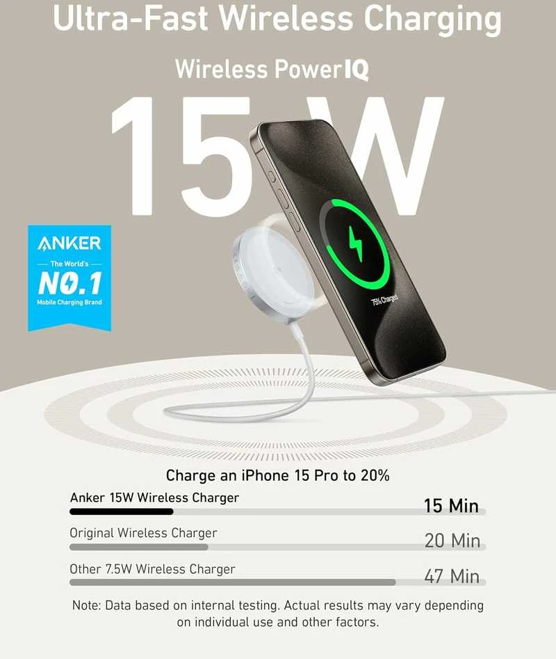 Anker MagGo belaidė magnetinė Qi2 15 W įkrovimo stotelė, USB‑C, balta