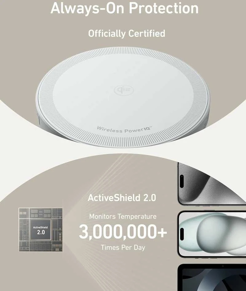Anker MagGo belaidė magnetinė Qi2 15 W įkrovimo stotelė, USB‑C, balta
