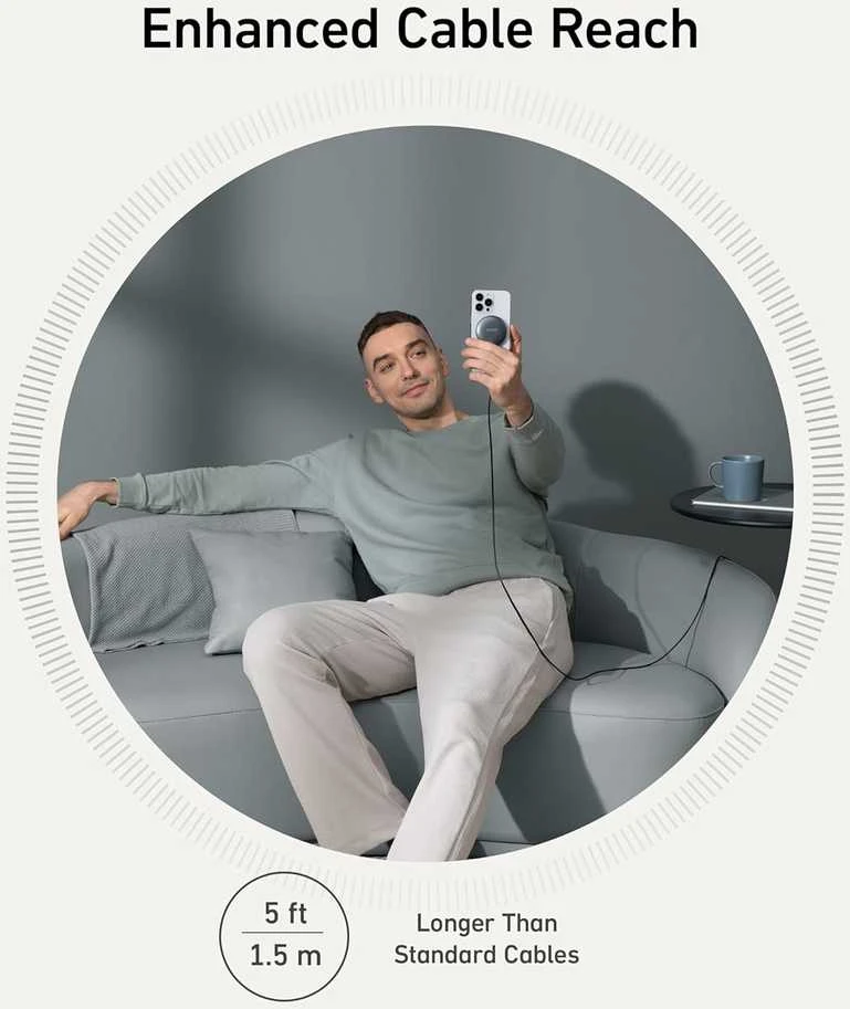 Anker MagGo belaidis magnetinis Qi2 15 W įkroviklis padeliu, juodas