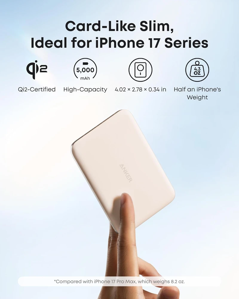 Anker magnetinis išorinis akumuliatorius 5000 mAh, 15 W Qi2, USB-C, itin plonas, auksinis, A1665