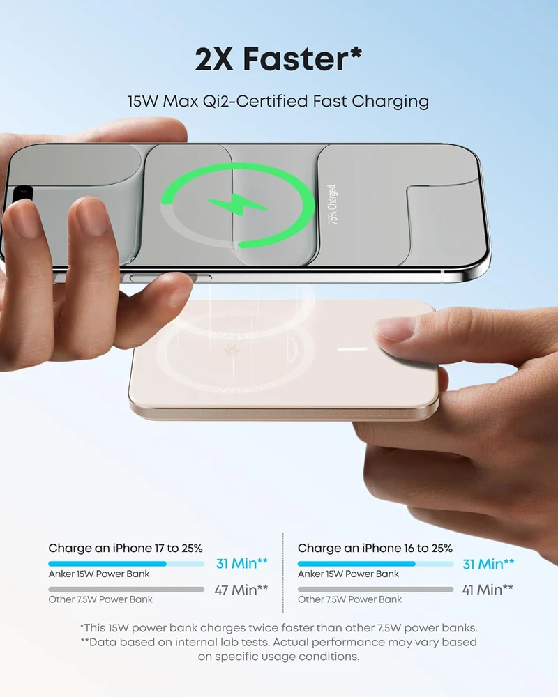 Anker magnetinis išorinis akumuliatorius 5000 mAh, 15 W Qi2, USB-C, itin plonas, auksinis, A1665