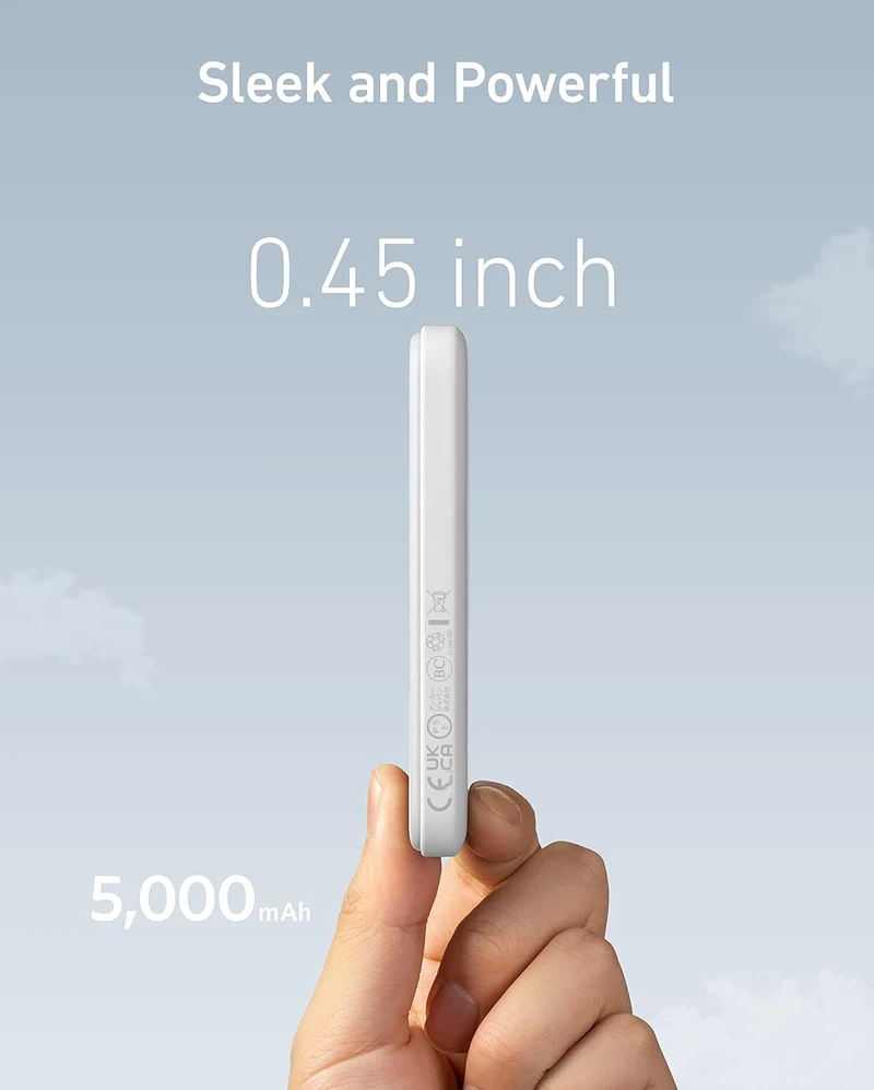 Anker magnetinis išorinis akumuliatorius 5000 mAh, USB-C, belaidis įkrovimas, balta, A1610
