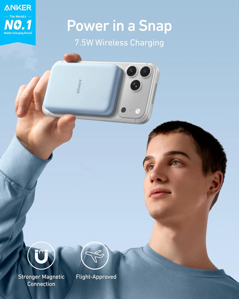 Anker magnetinis išorinis akumuliatorius 5000 mAh su USB-C laidu, suderinamas su iPhone 16/15 serija, mėlynas, A1610032