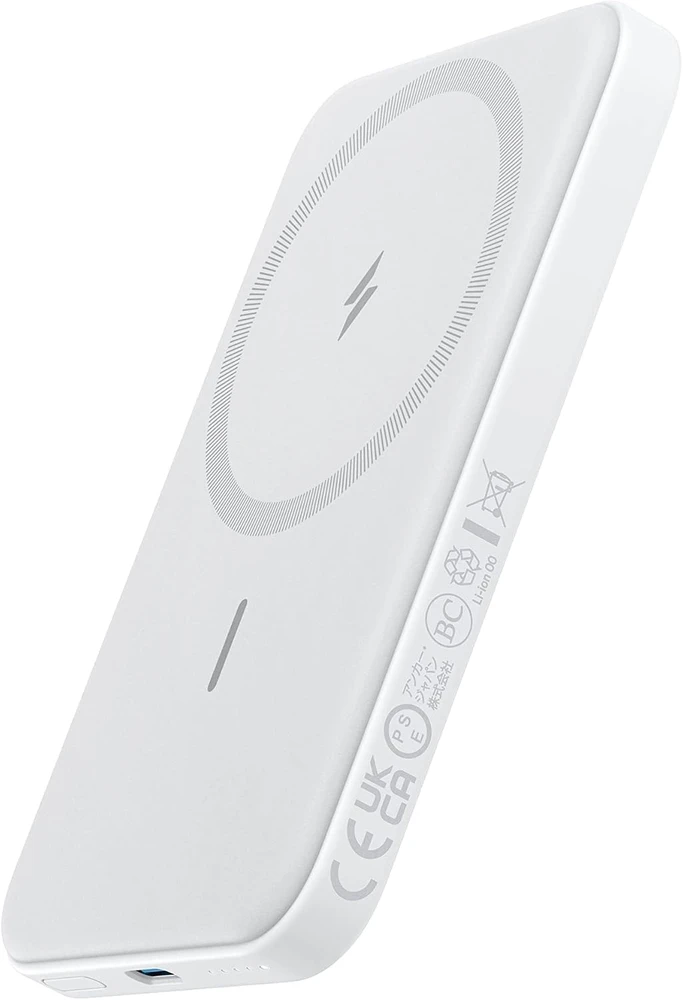 Anker magnetinis išorinis akumuliatorius 5000 mAh, USB-C, belaidis įkrovimas, balta, A1610