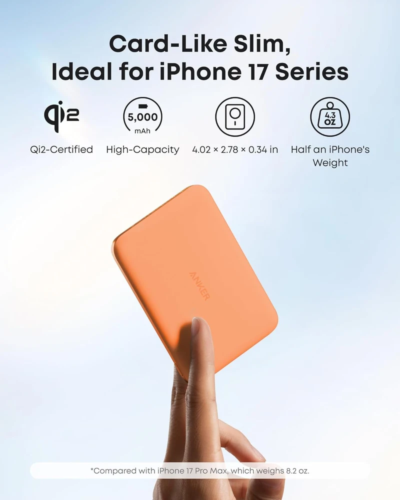 Anker magnetinis išorinis akumuliatorius 5000 mAh, 15 W MagSafe, Qi2, USB-C, Slim, A1665