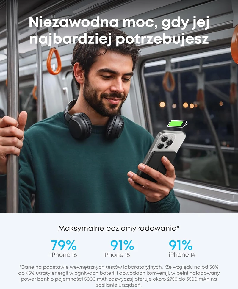 Anker Nano magnetinis power bankas 5000 mAh, 15 W MagSafe suderinama belaidė baterija, juodas