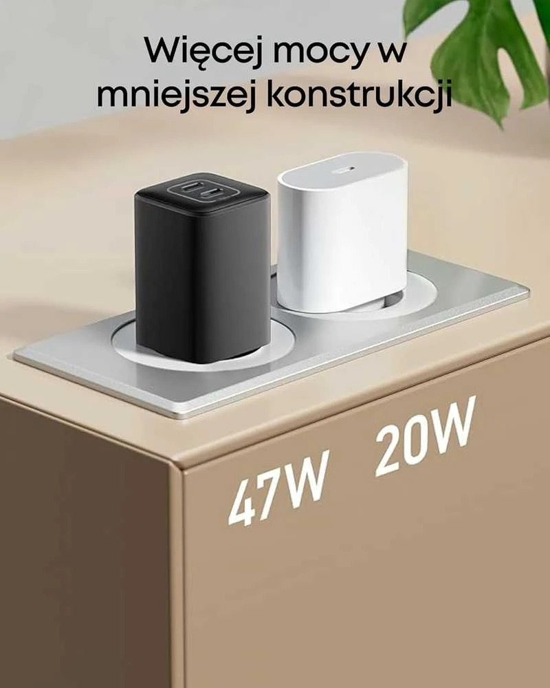 Anker Nano 3 47 W GaN USB-C sieninis įkroviklis su 2 portais, juodas