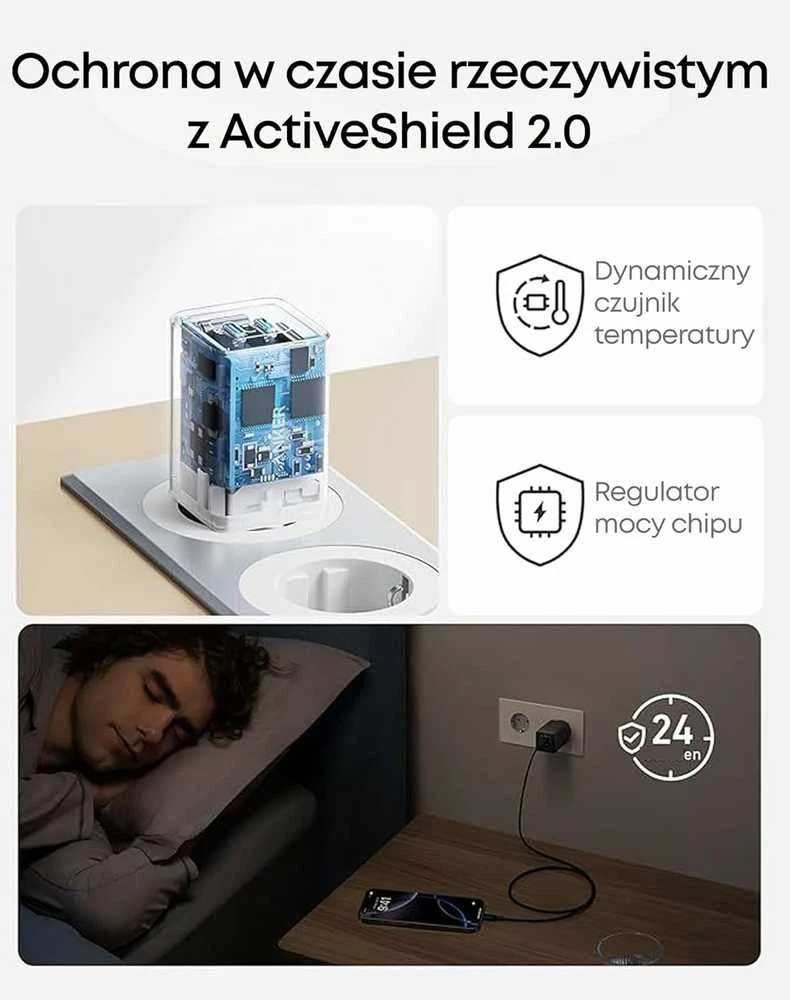 Anker Nano 3 47 W GaN USB-C sieninis įkroviklis su 2 portais, juodas