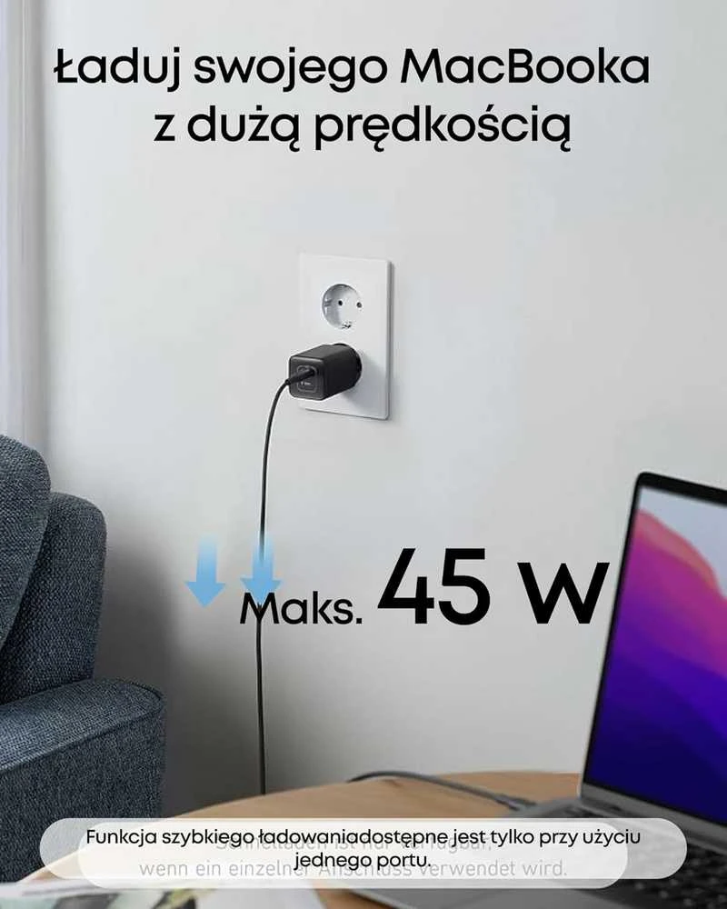 Anker Nano 3 47 W GaN USB-C sieninis įkroviklis su 2 portais, juodas