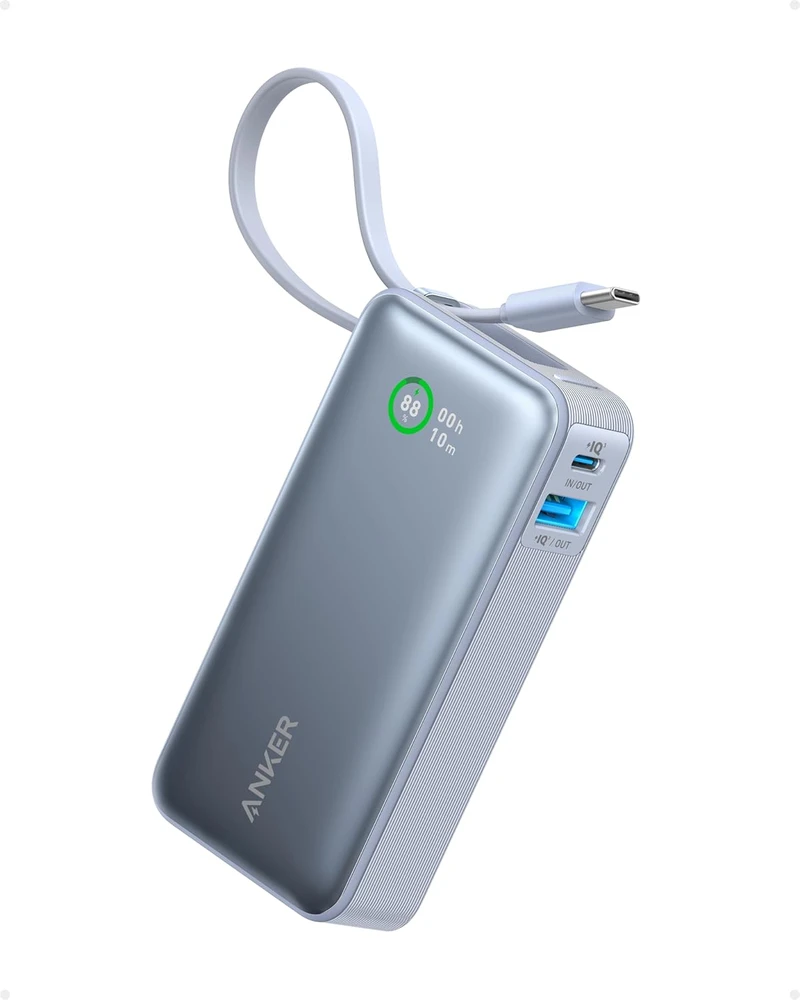 Anker Nano išorinė baterija 10000 mAh 30 W su integruotu USB-C laidu A1259