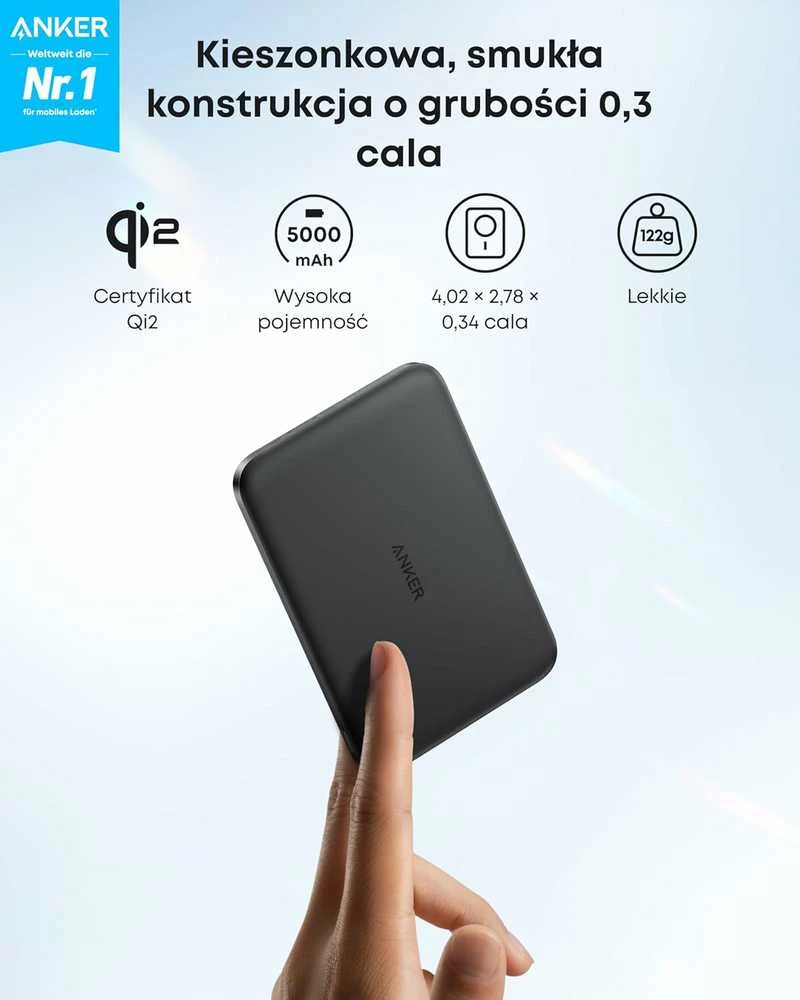 Anker Nano magnetinis power bankas 5000 mAh, 15 W MagSafe suderinama belaidė baterija, juodas