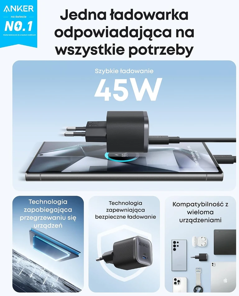 Anker Nano USB-C tinklo įkroviklis 45 W su 1.8 m USB-C laidu B2692