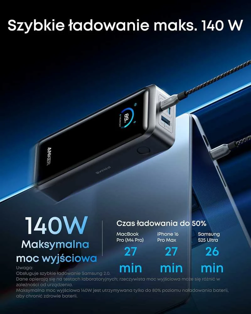 Anker Prime 26 250 mAh 300 W nešiojamas power bankas su 3 lizdais, juodas