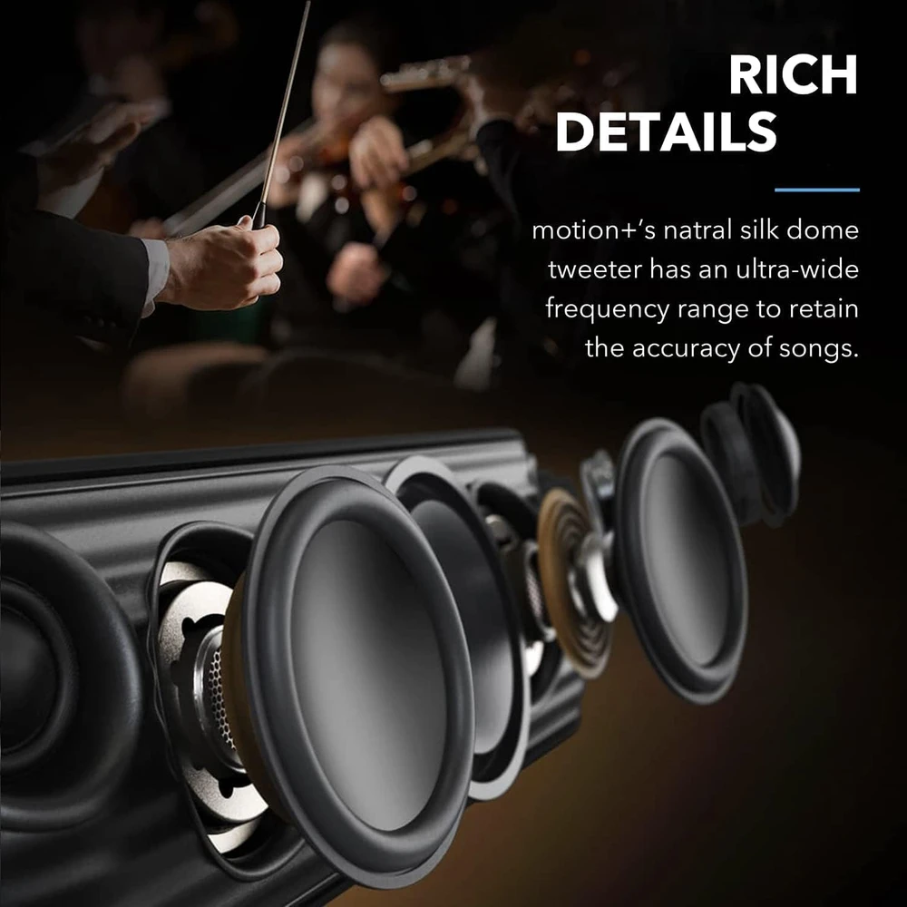 Anker Soundcore Motion+ nešiojama Bluetooth kolonėlė, 30 W, Hi-Res, vandeniui atspari, juoda