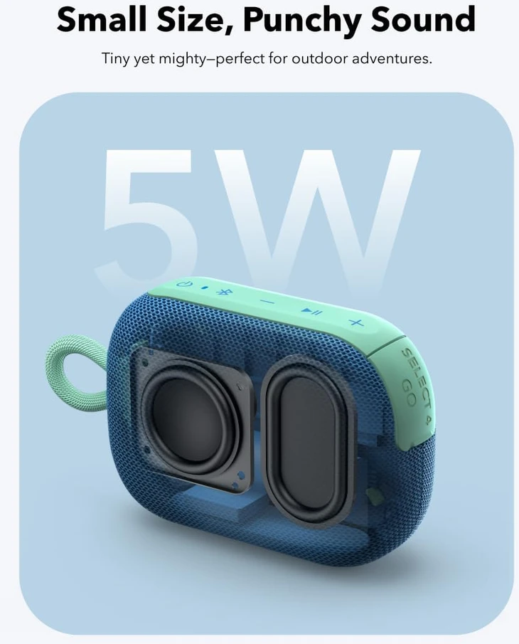 Anker Soundcore Select 4 Go nešiojamas Bluetooth garsiakalbis, IP67, 5 W, 20 h grojimas, mėlynas