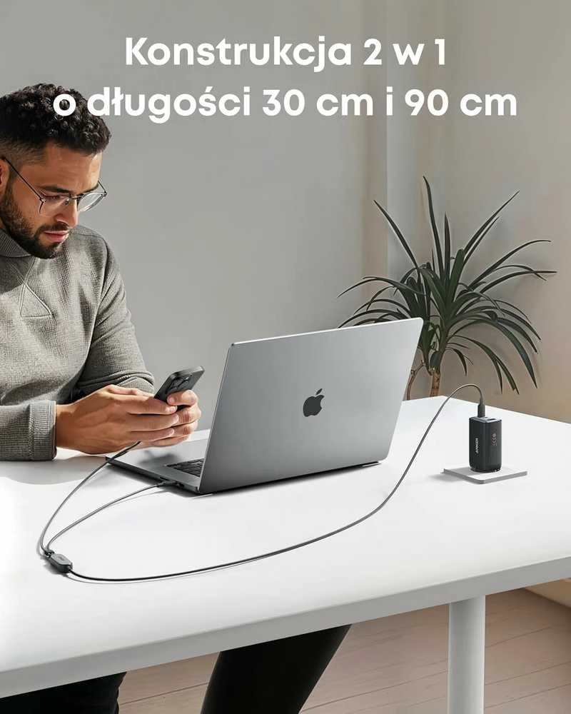 Anker USB-C į USB-C 2‑in‑1 įkrovimo kabelis, 140 W, 1.2 m, juodas