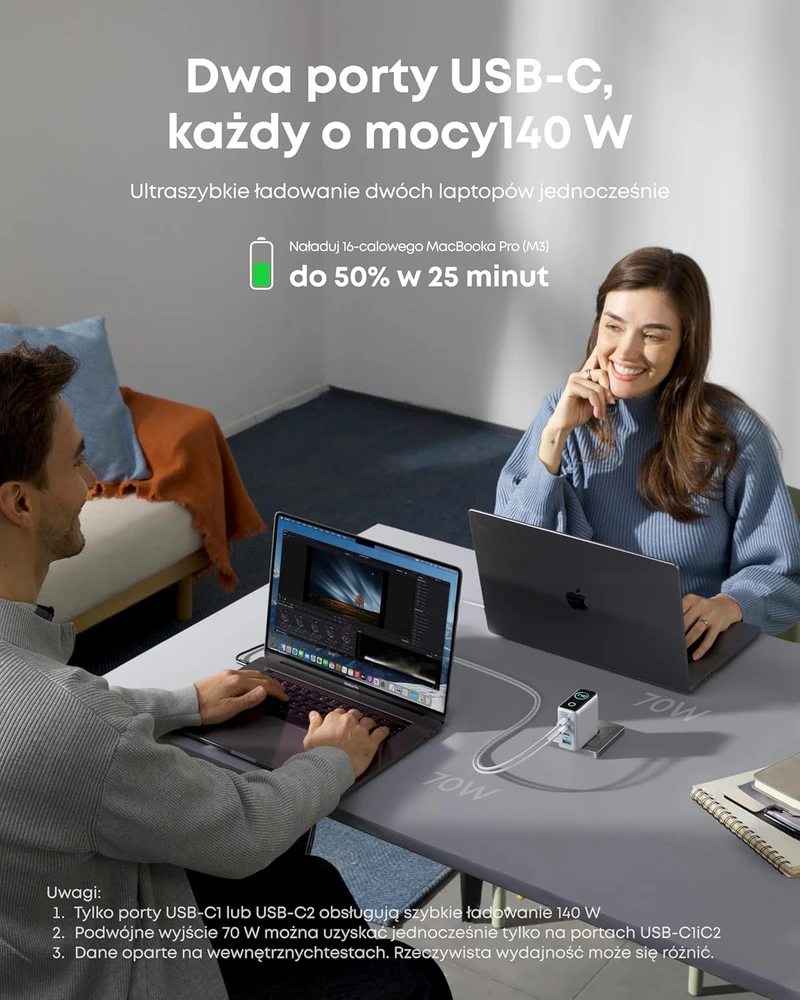 Anker USB-C kroviklis 140W, 4 lizdų, su ekranu, Power Delivery 3.1, sidabrinis, B2697