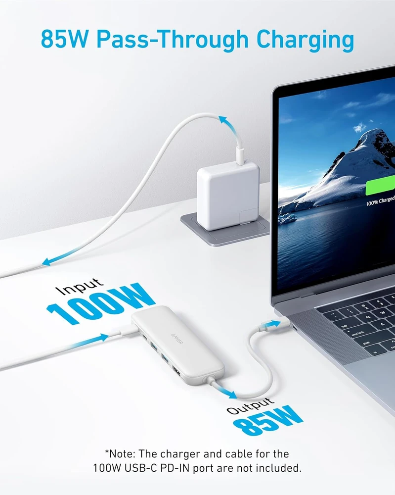 Anker USB-C šakotuvas 332 5 jungčių su HDMI 4K, USB-A ir 100 W PD A8355