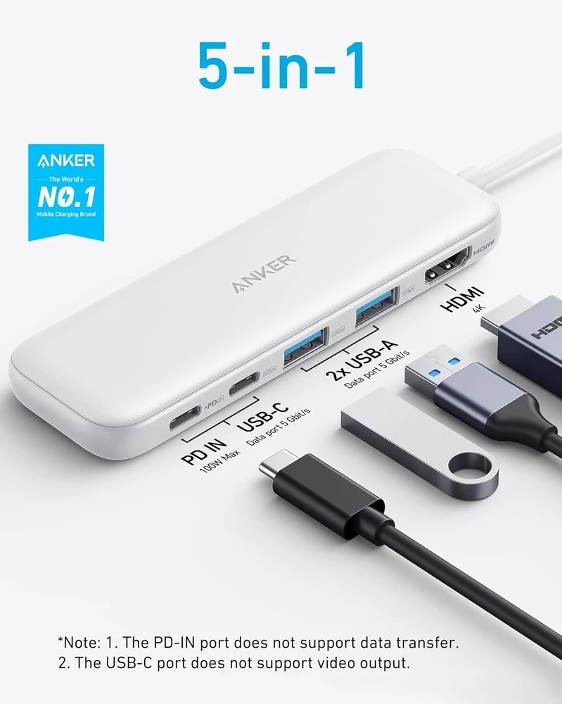 Anker USB-C šakotuvas 332 5 jungčių su HDMI 4K, USB-A ir 100 W PD A8355