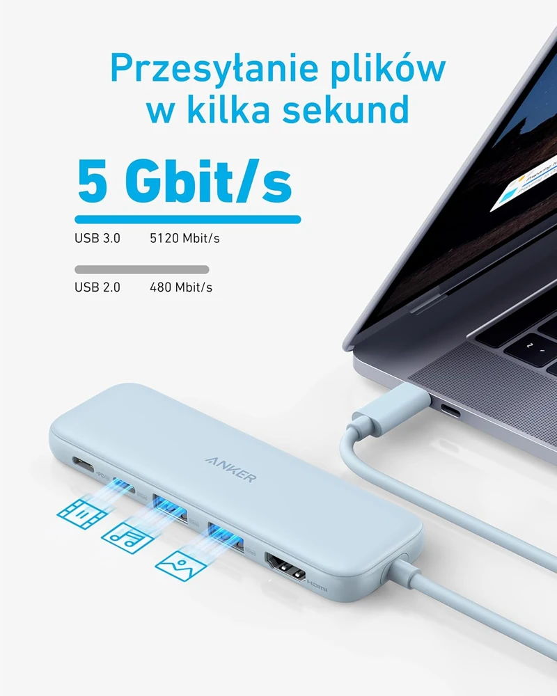 Anker USB-C šakotuvas 332 5 viename su HDMI 4K, USB-A ir 100 W PD A8355