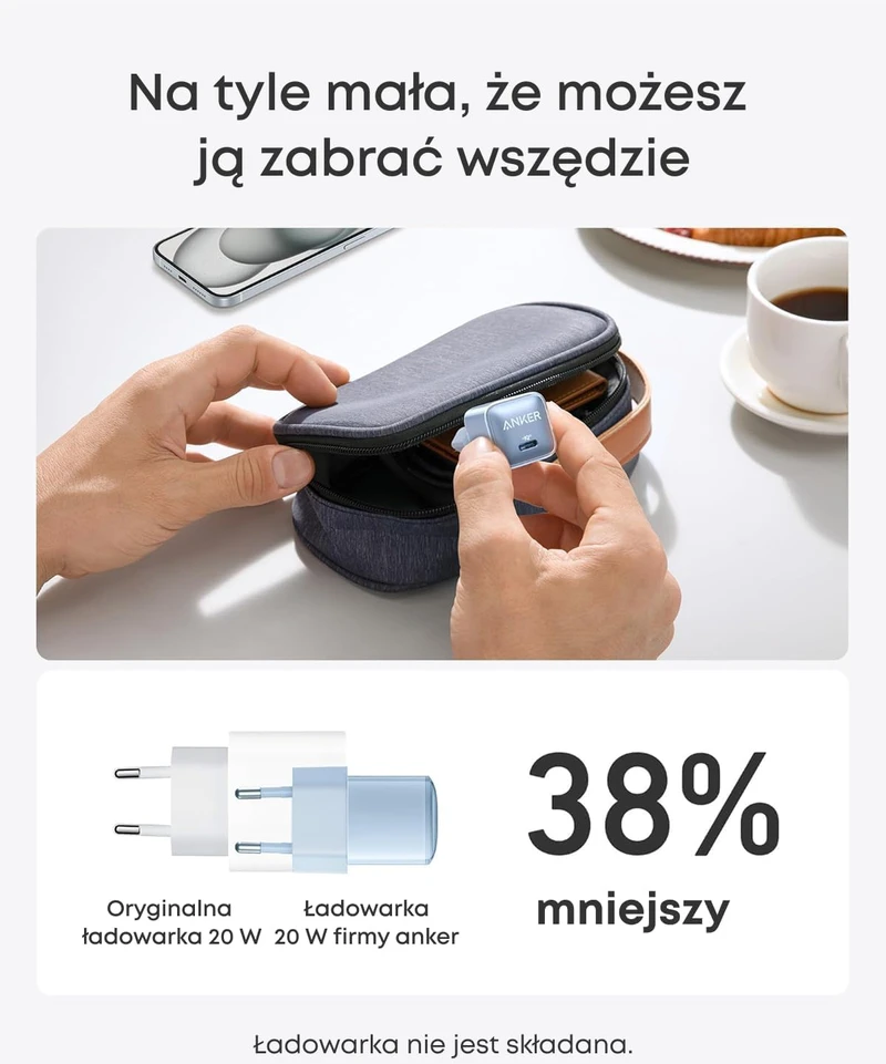 Anker USB-C sieninis įkroviklis 20W PD, greito įkrovimo, Nano Pro, juodas, A2637315