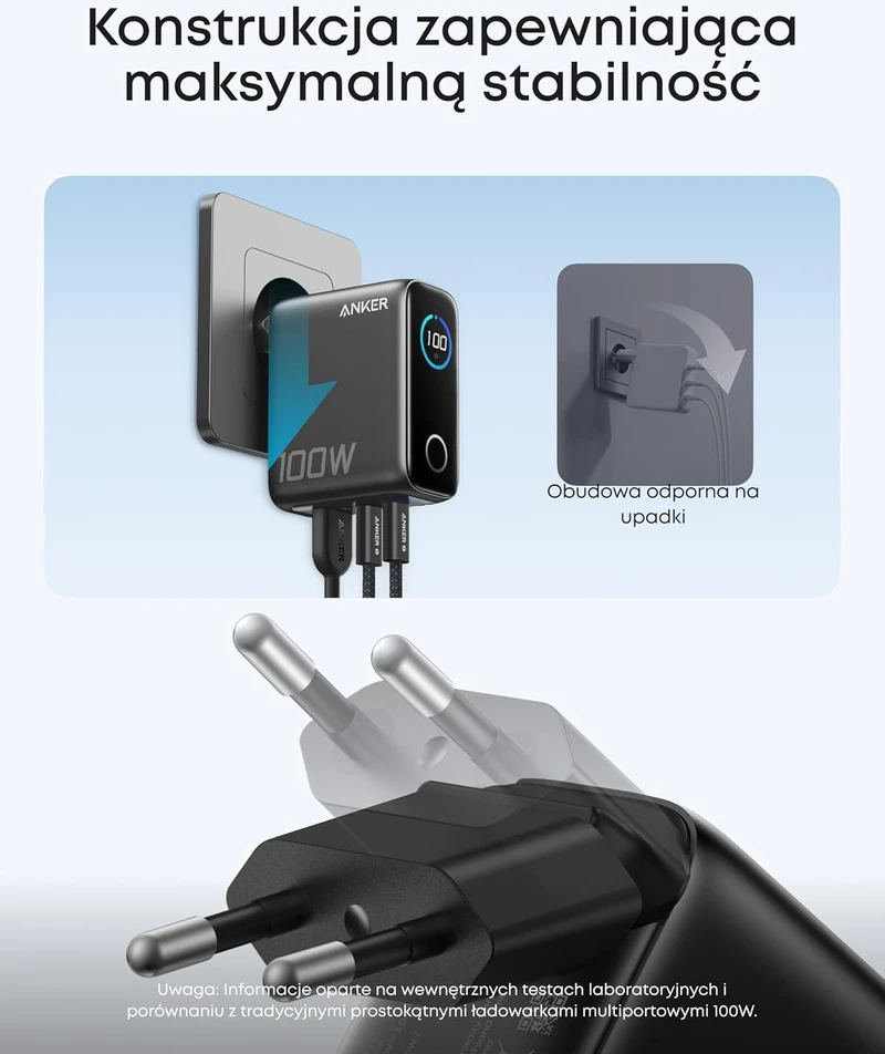 Anker USB-C tinklo įkroviklis 100 W, 3 prievadų, GaN su išmaniuoju ekranu A121B
