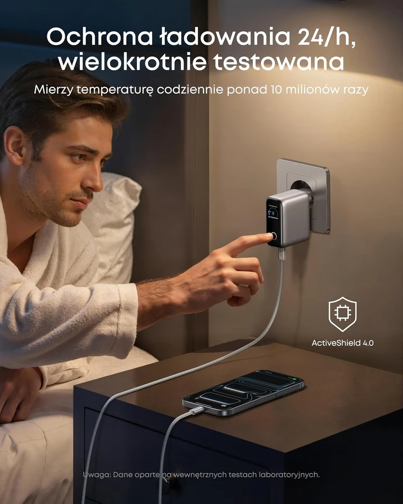 Anker USB-C tinklo įkroviklis 100 W su 3 prievadais, GaN ir išmaniuoju ekranu A121B
