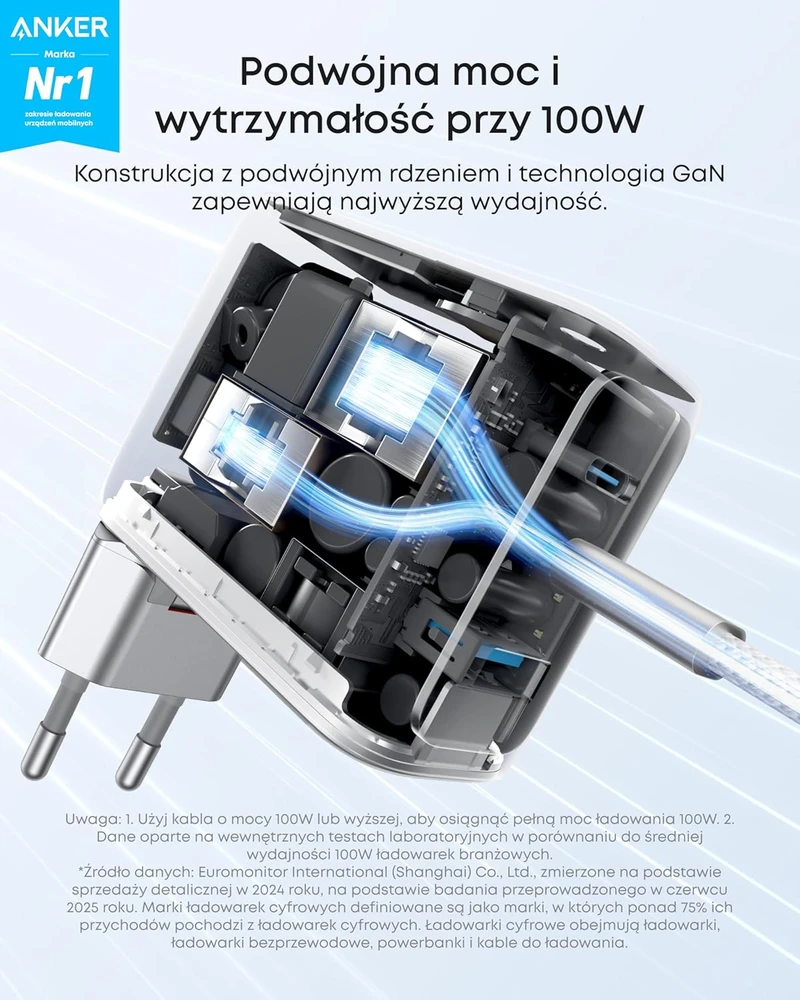 Anker USB-C tinklo įkroviklis 100 W su 3 prievadais, GaN ir išmaniuoju ekranu A121B