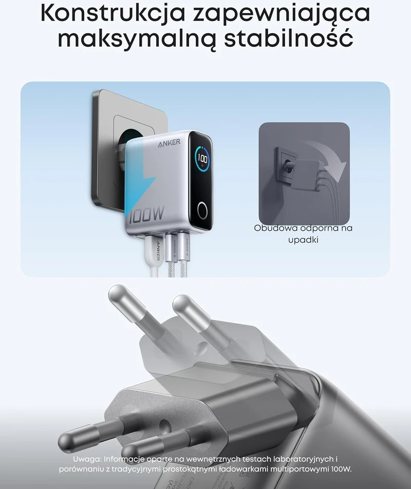 Anker USB-C tinklo įkroviklis 100 W su 3 prievadais, GaN ir išmaniuoju ekranu A121B