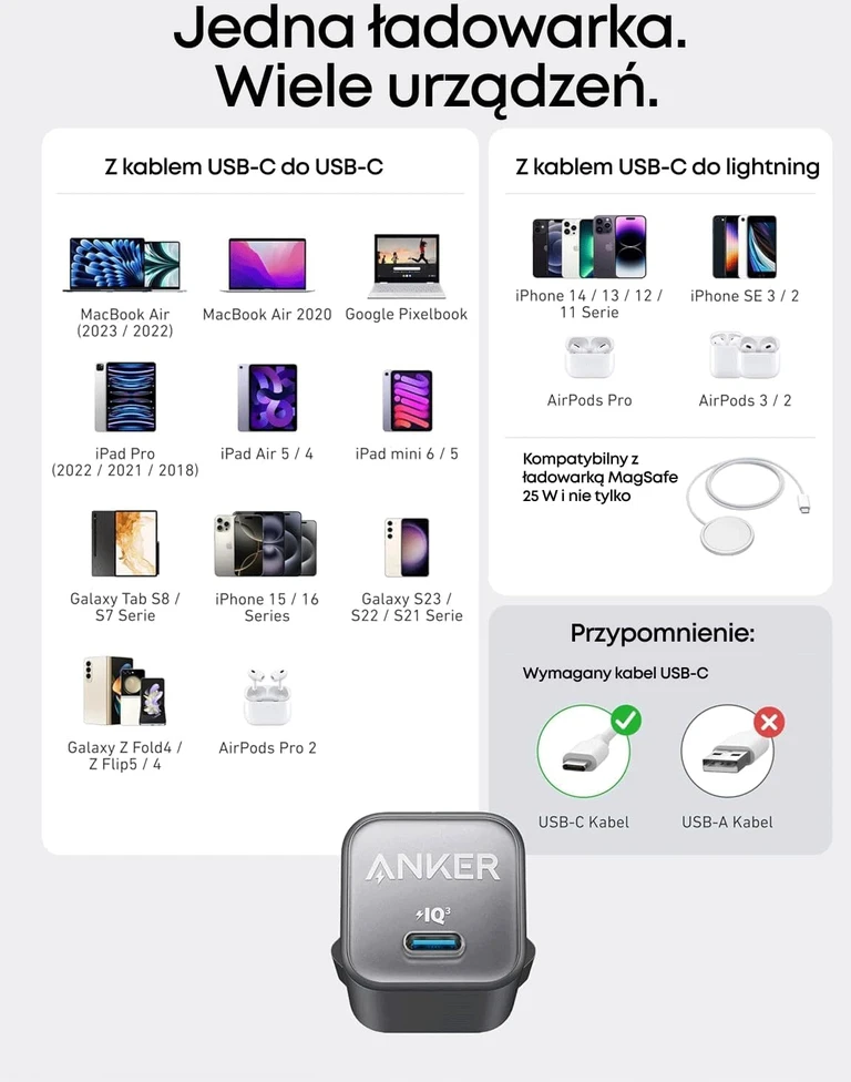 Anker USB-C tinklo įkroviklis 511 Nano 3 GaN 30 W PIQ 3.0 PPS A2147