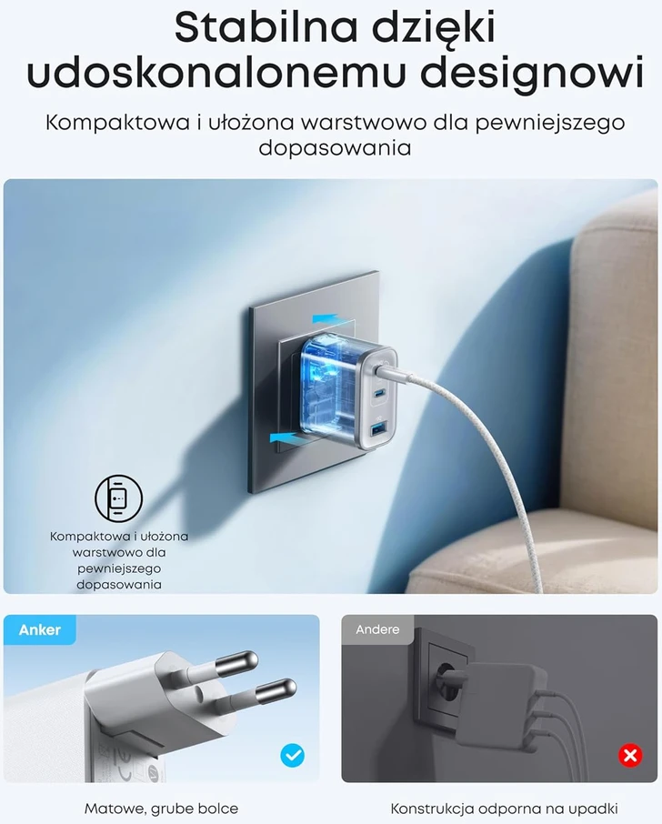 Anker USB-C tinklo įkroviklis Nano 70 W, 3 prievadų, baltas, B121A