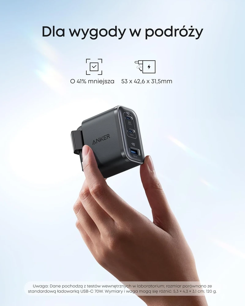 Anker USB-C tinklo įkroviklis Nano 70 W, 3 prievadai, B121A