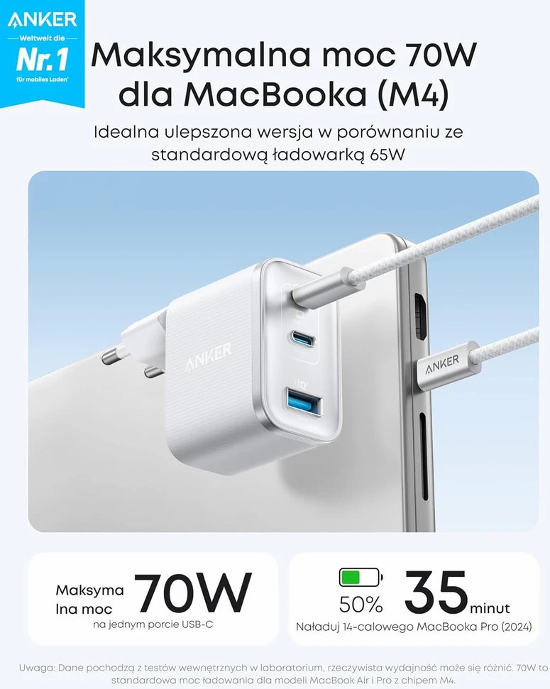 Anker USB-C tinklo įkroviklis Nano 70 W, 3 prievadų, baltas, B121A