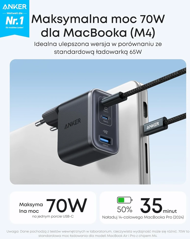 Anker USB-C tinklo įkroviklis Nano 70 W, 3 prievadai, B121A