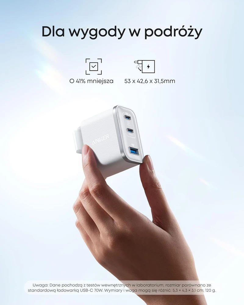Anker USB-C tinklo įkroviklis Nano 70 W, 3 prievadų, baltas, B121A